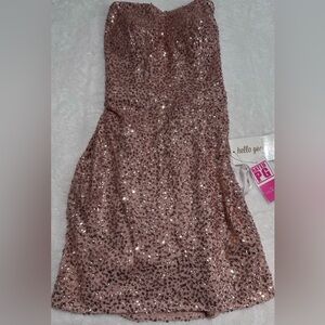 NWT Rated PG by PromGirl Girls Size 12 Rose Pink Sequin Lace-Up Mini Dress